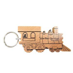 Wooden Locomotive Keychain By Warther Carvings Dover Ohio Train Shape 3.25"